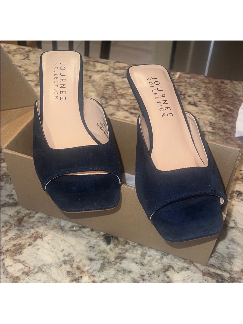 Journee Collection Navy Suede Open-Toe Slide Mules